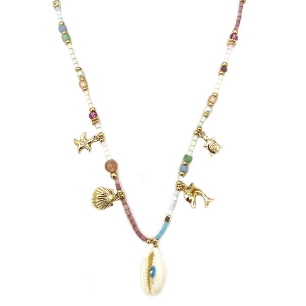 SEED BEAD SEA LIFE MULTI CHARM NECKLACE