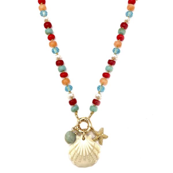 MIXED CHUNKY BEAD SHELL PENDANT NECKLACE