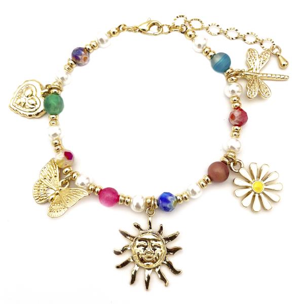 MIXED BEAD FLOWER BUTTERFLY CHARMS BRACELET