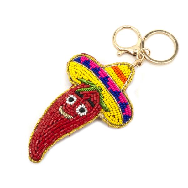 SEED BEAD SEQUIN CINCO DE MAYO PEPPER KEYCHAIN