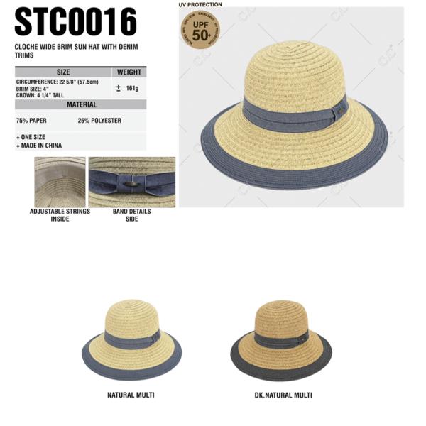 CC CLOCHE WIDE BRIM SUN HAT WITH DENIM TRIMS