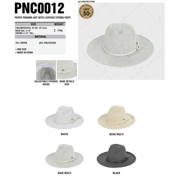 CC PAPER PANAMA HAT WITH LEATHER STRING ROPE