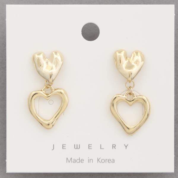 DOUBLE METAL HEART DANGLE EARRING