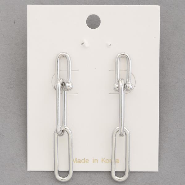 LONG OVAL LINK METAL DANGLE EARRING