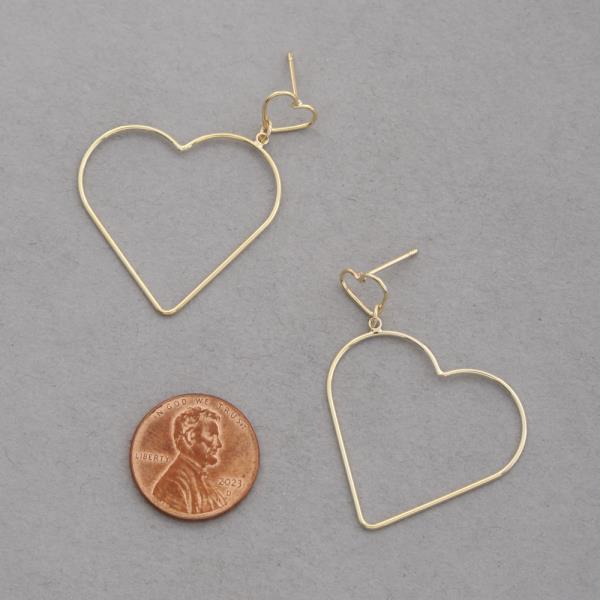 METAL DOUBLE HEART DANGLE EARRING