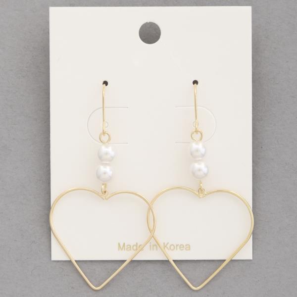 METAL HEART PEARL DANGLE EARRING