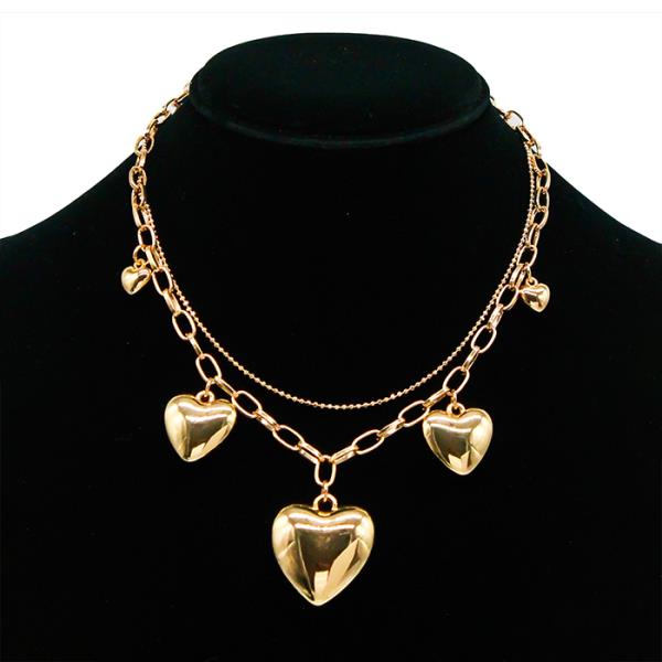 SECRET BOX PUFFY HEART CHARM STATION LAYERED METAL NECKLACE