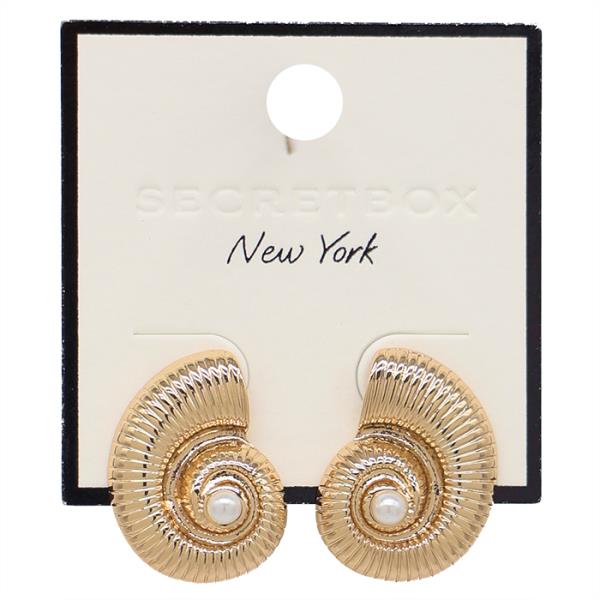 SECRET BOX SWIRL SEASHELL PEARL METAL EARRING