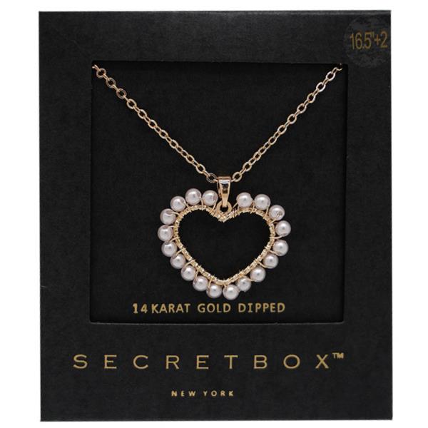 SECRET BOX 14K GOLD DIPPED PEARL HEART PENDANT NECKLACE