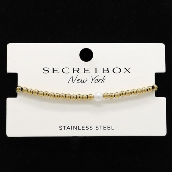 SECRET BOX STAINLESS STEEL PEARL BALL BEAD BRACELET