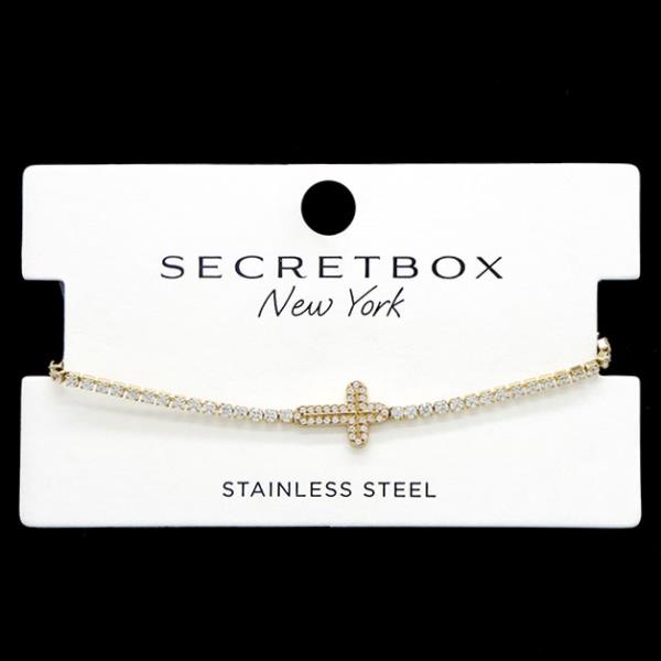 SECRET BOX STAINLESS STEEL CZ CROSS BRACELET