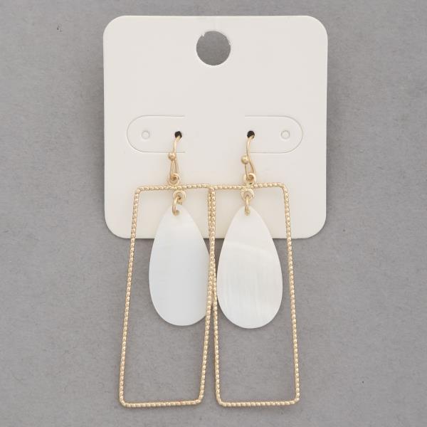 MOTHER OF PEARL LONG TEARDROP RECTANGLE DANGLE EARRING