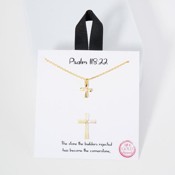 18K GOLD RHODIUM PSALM 118:22 CROSS NECKLACE