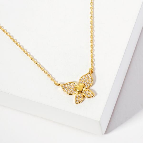 18K GOLD RHODIUM FLUTTERING BUTTERFLY NECKLACE