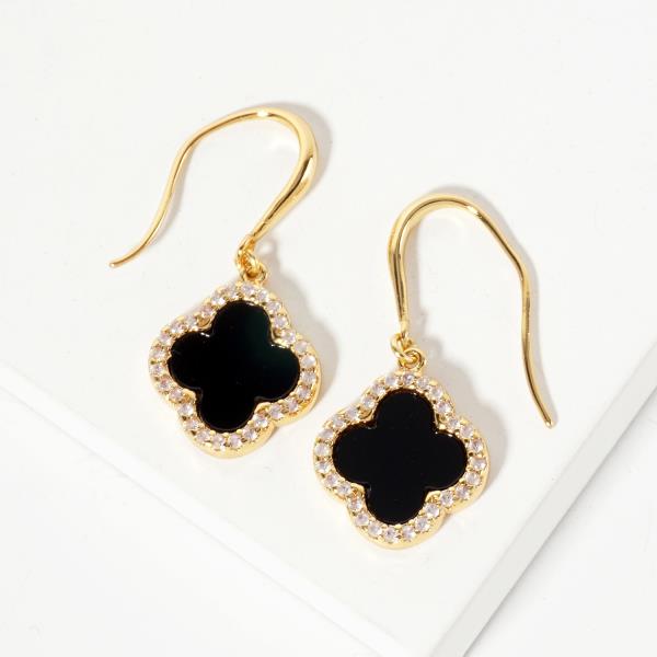 GOLD DIPPED CZ CLOVER DANGLE EARRING