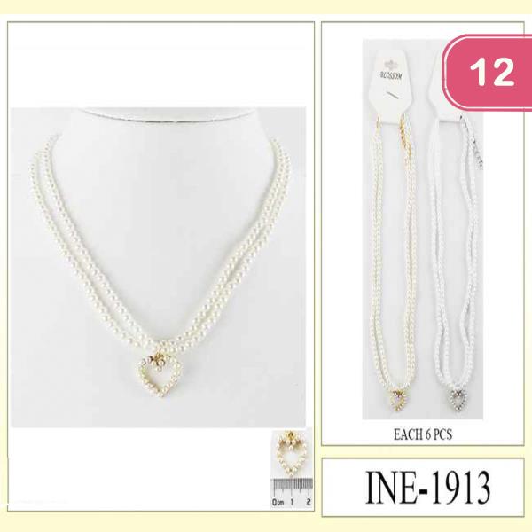 HEART PENDANT PEARL NECKLACE (12 UNITS)