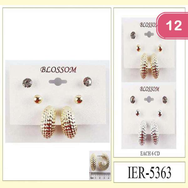 STUD EARRING 3 PAIR SET (12 UNITS)