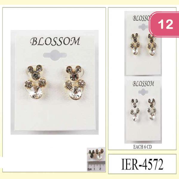 CUTE EAR RHINESTONE STUD EARRING 2 PAIR SET (12 UNITS)