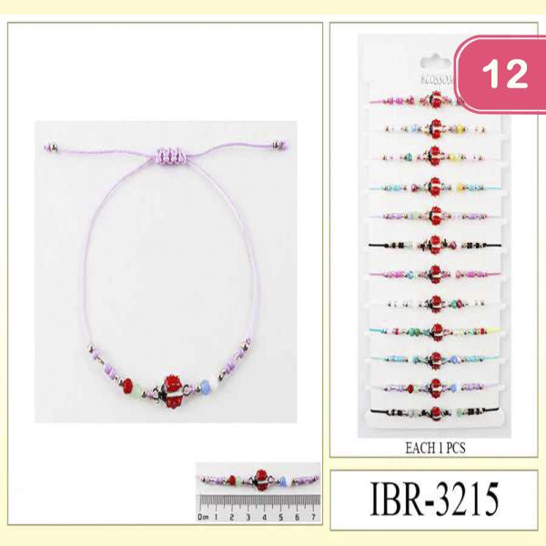 LADYBUG SEED BEAD THREAD BRACELET (12 UNITS)