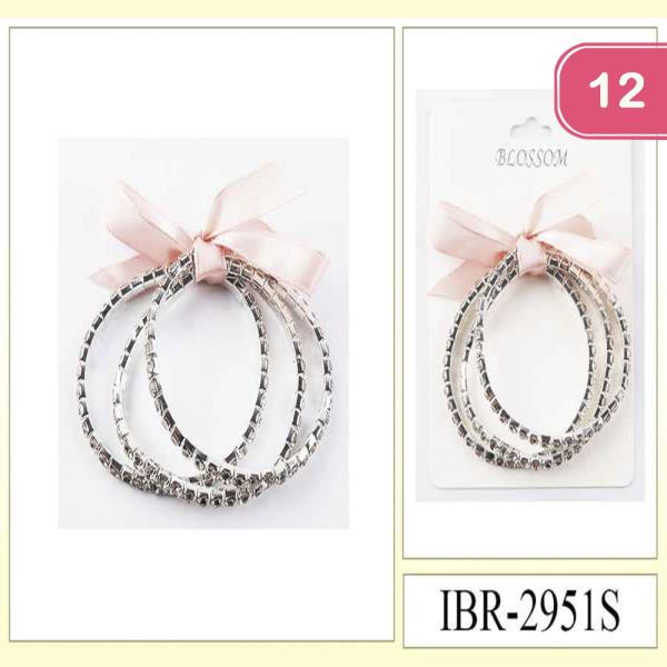 RHINESTONE STRETCH BRACELET WITH RIBBON (12 UNITS)