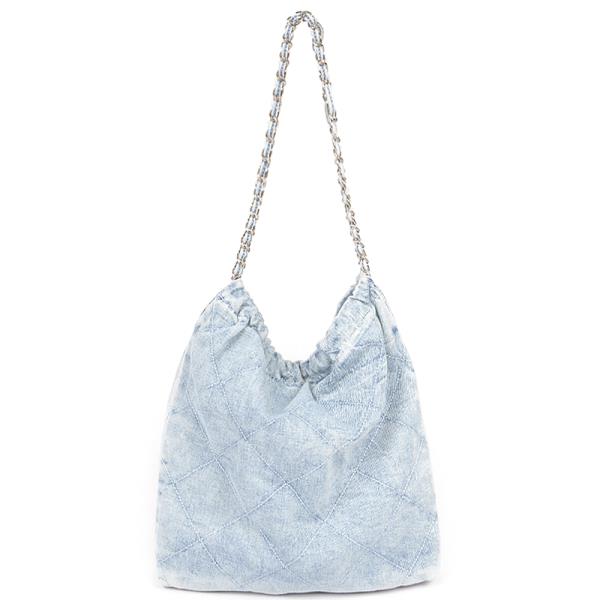 QUILTED WASHED DENIM CHAIN BAG