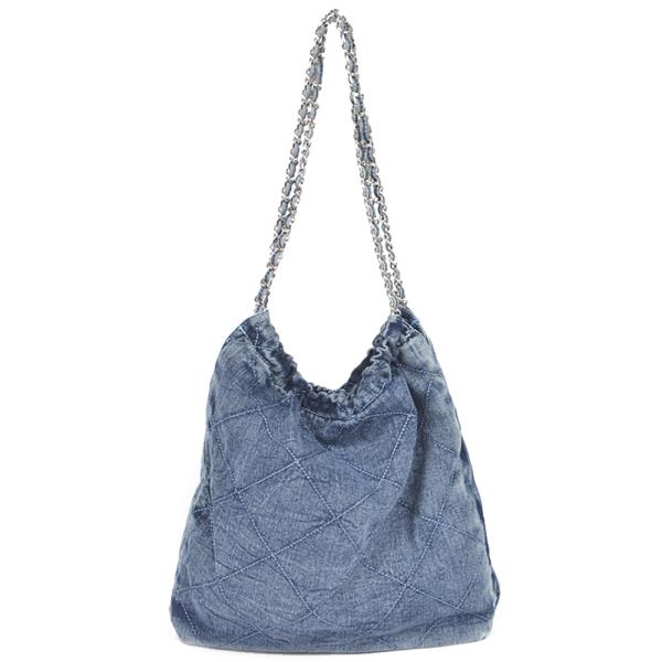 QUILTED WASHED DENIM CHAIN BAG