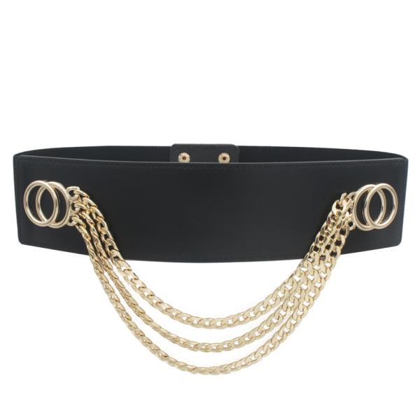 ELASTIC BELT WITH DOUBLE CIRCLE BUCKLE AND CHAIN DRAPE