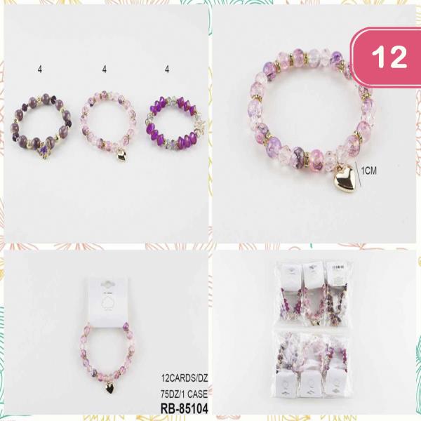 BEAD HEART STRETCH BRACELET (12 UNITS)