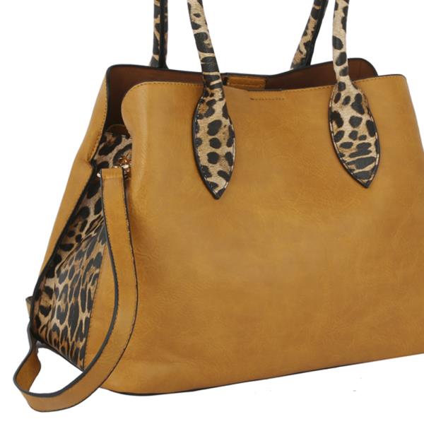 (ONLINE ONLY) 2in1 leopard accented handle satchel bag w wallet set