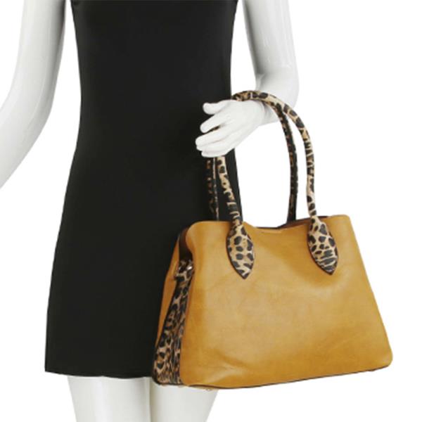 (ONLINE ONLY) 2in1 leopard accented handle satchel bag w wallet set