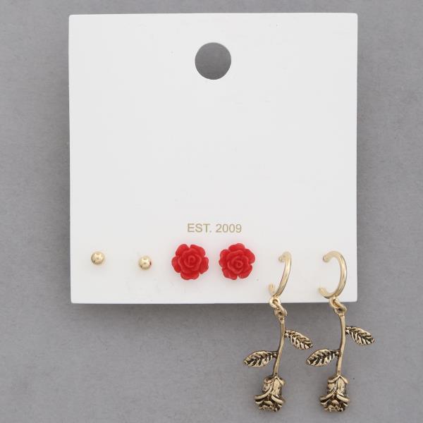 ROSE FLOWER ASSORTED EARRING SET