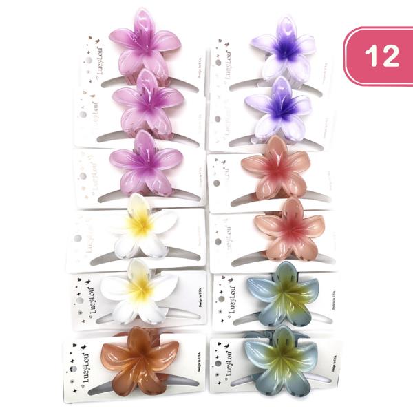 HAWAIIAN FLOWER HAIR CLAW JAW CLIP (12 UNITS)