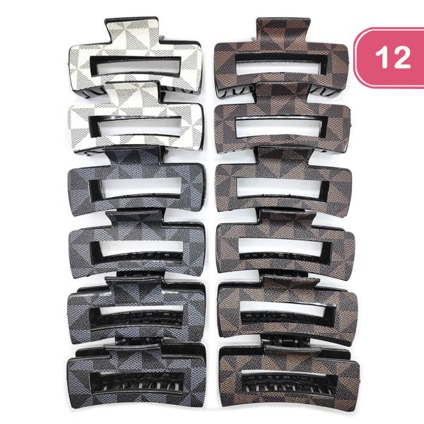 FAUX LEATHER TRIANGLE PATTERN HAIR CLAW JAW CLIP (12 UNITS)