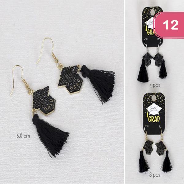 GRADUATION HAT TASSEL DANGLE EARRING (12 UNITS)