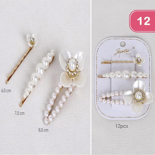 PEARL FLOWER HAIR PIN SET (12 UNITS)