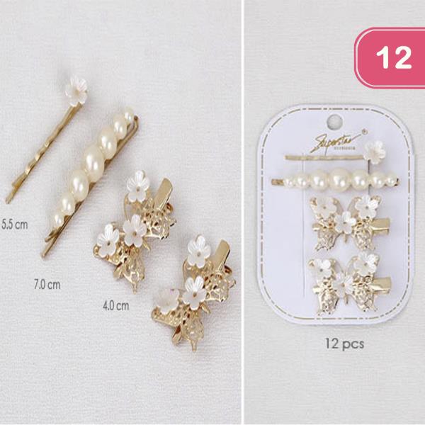 PEARL FLOWER HAIR PIN SET (12 UNITS)