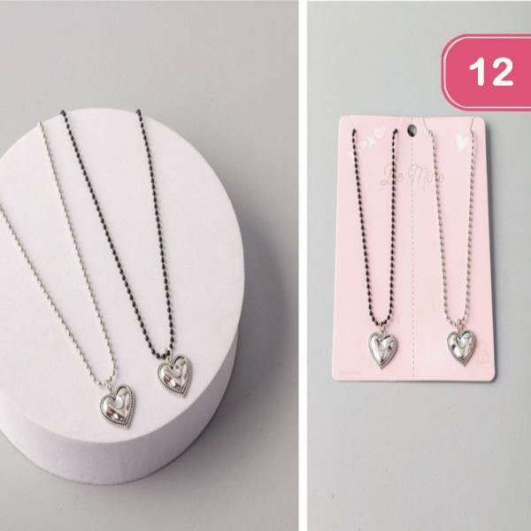 METAL HEART BFF BEAD NECKLACE SET (12 UNITS)