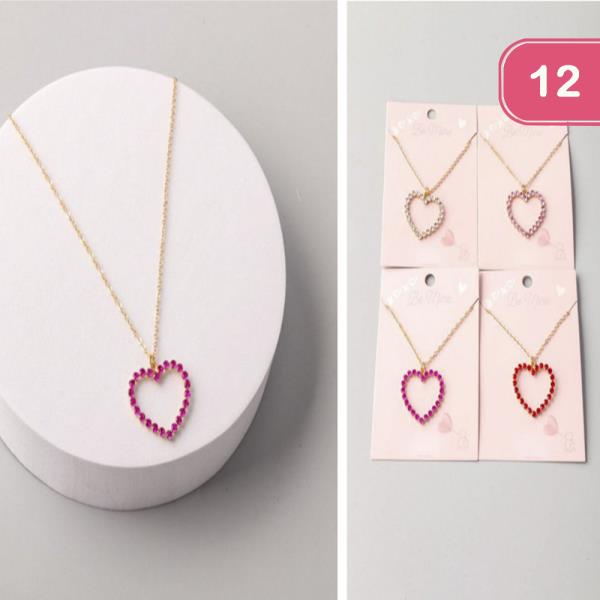 RHINESTONE HEART RING CHARM NECKLACE (12 UNITS)