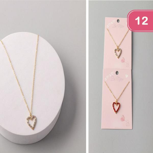 RHINESTONE BAR HEART CHARM NECKLACE (12 UNITS)