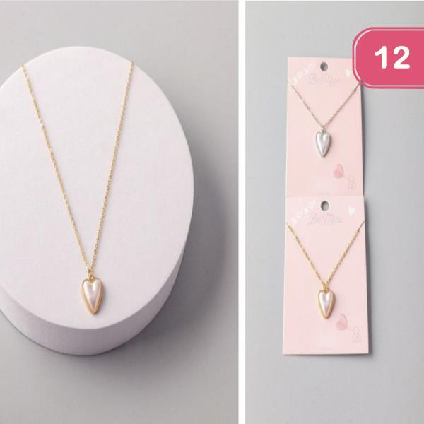 POINTY PEARL HEART CHARM NECKLACE (12 UNITS)