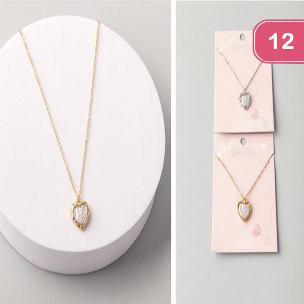 PEARL HEART CHARM NECKLACE (12 UNITS)