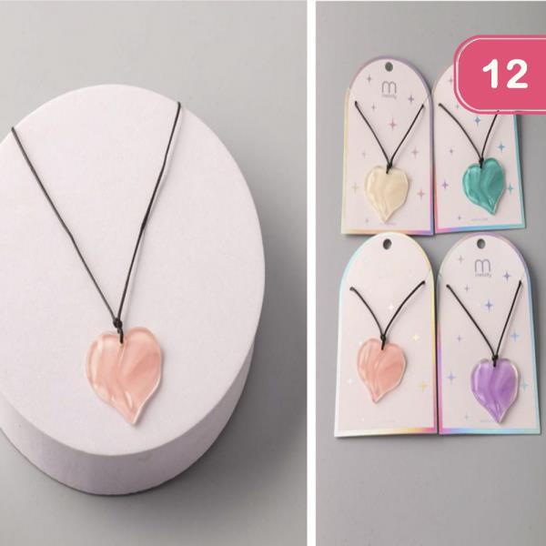 CRYSTAL TEXTURE HEART STRING NECKLACE (12 UNITS)