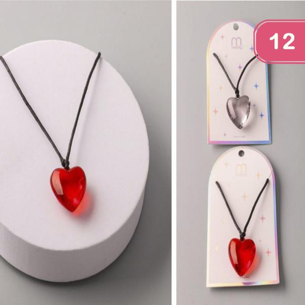 CHUNKY CRYSTAL HEART STRING NECKLACE (12 UNITS)