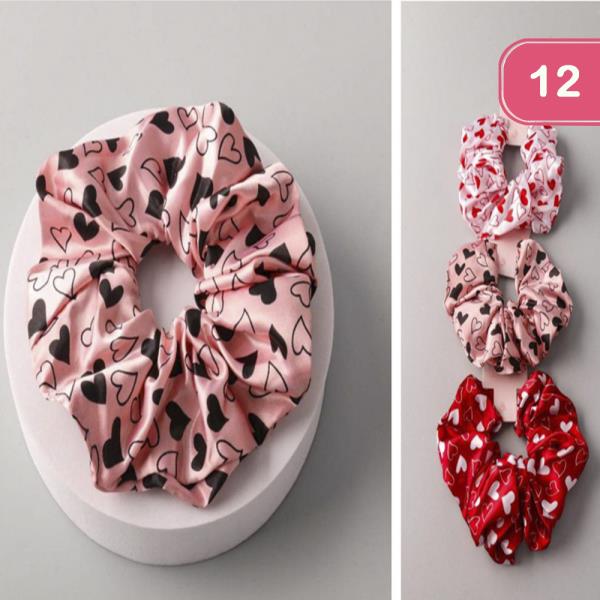 HEART PRINT SATIN SCRUNCHIE (12 UNITS)