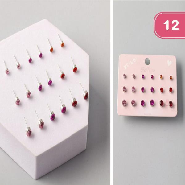 VALENTINE RHINESTONE STUD EARRING SET (12 UNITS)