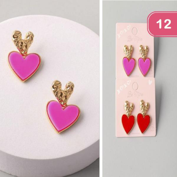 TEXTURED ACRYLIC HEART EARRING (12 UNITS)