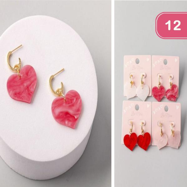 ACRYLIC HEART DROP HUGGIE EARRING (12 UNITS)