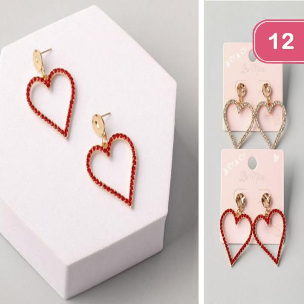 RHINESTONE HEART SHAPE DROP EARRING (12 UNITS)