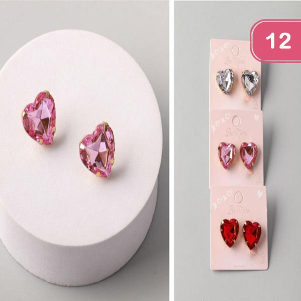 CRYSTAL HEART POST EARRING (12 UNITS)