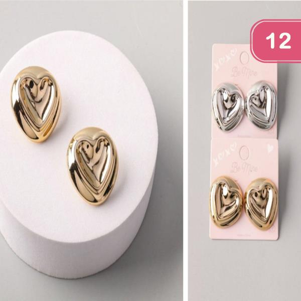 HEART STAMPED BUTTON EARRING (12 UNITS)